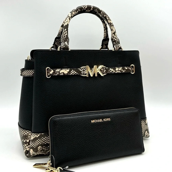 Michael Kors Large Reed Satchel Crossbody Bag & Large Continental Wallet Black - Picture 3 of 15